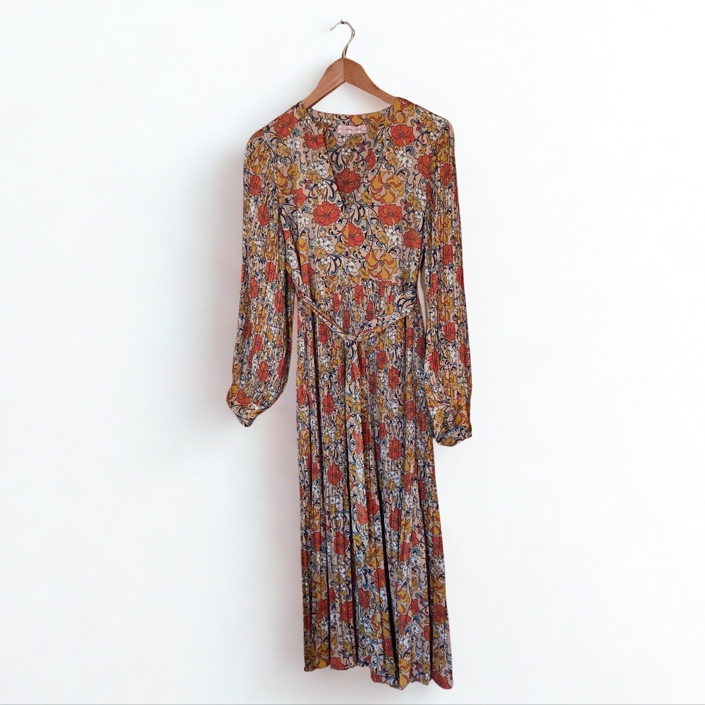 Traffic People Long Sleeve Floral Maxi Dress in Rust, Mustard & Cream